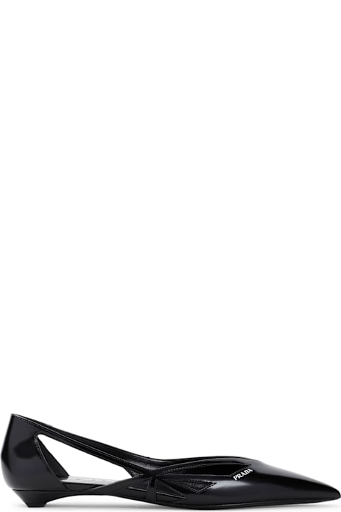 Flat Shoes for Women Prada Brushed Leather Cut-out Ballerina Flats