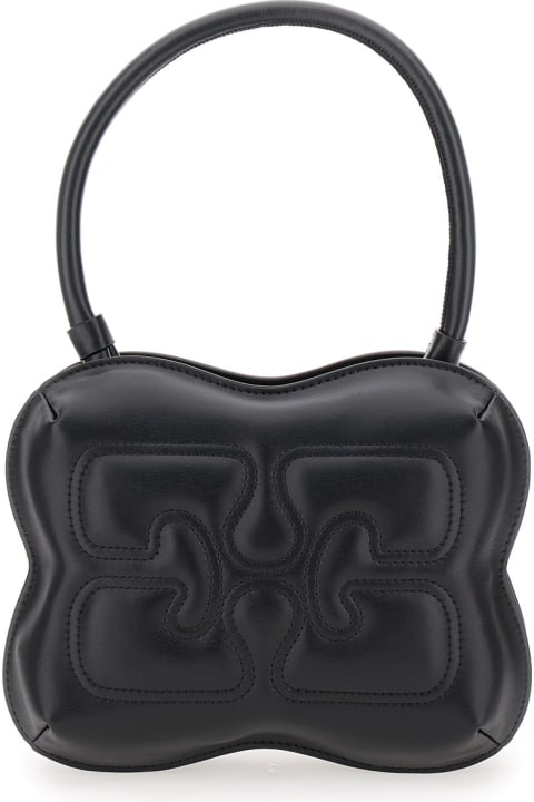 Ganni for Women Ganni 'butterfly' Black Handbag With Logo Detail In Leather Woman