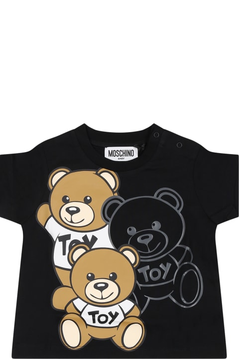 Topwear for Baby Girls Moschino Black T-shirt For Baby Boy With Teddy Bears
