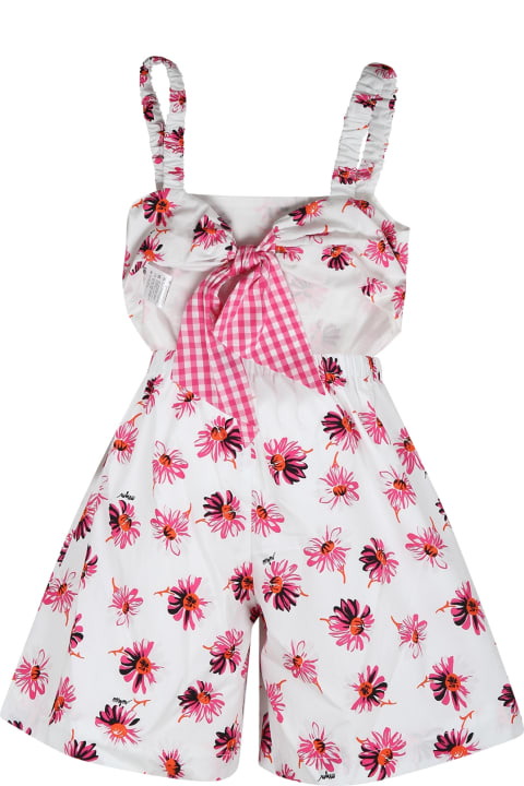 MSGM Jumpsuits for Girls MSGM White Jumpsuit For Girl With Flowers Print