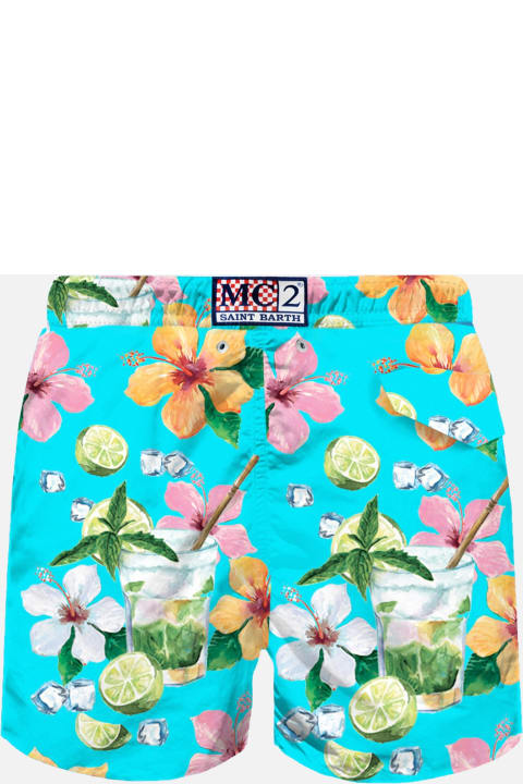 Swimwear for Men MC2 Saint Barth Man Light Fabric Swim Shorts With Mojito Print