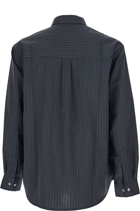 Tonywack for Women Tonywack Grey Pinstriped Shirt With Pointed Collar In Wool Blend Man
