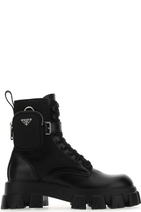 Shoes for Men Prada Black Leather And Re-nylon Monolith Boots
