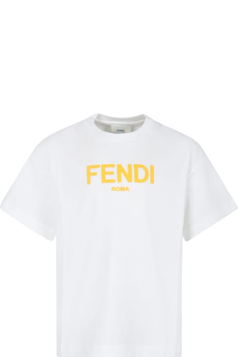 Fendi for Kids Fendi White T-shirt For Kids With Yellow Logo