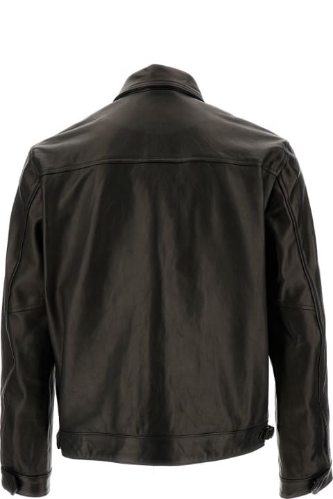 Black Biker Jacket With Collar And Zip In Smooth Leather Woman