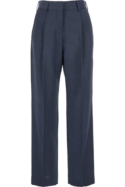 Blazé Milano Pants & Shorts for Women Blazé Milano 'aile' Blue Pants With Belt Loops And Box-pleated Details In Wool Blend Woman