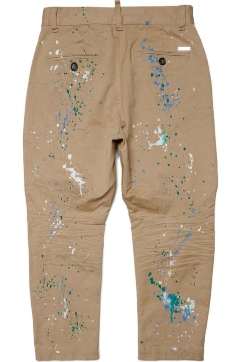 Dsquared2 for Kids Dsquared2 Paint-splatter Mid-rise Crinkled Chinos