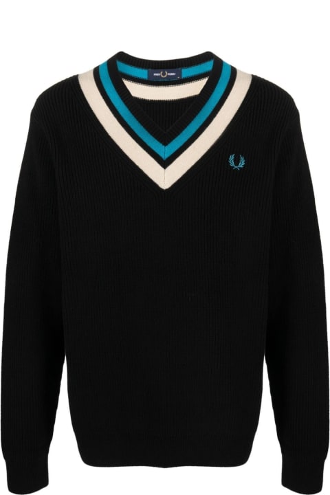 Fred Perry Sweaters for Men Fred Perry Fp Striped Trim V Neck Jumper