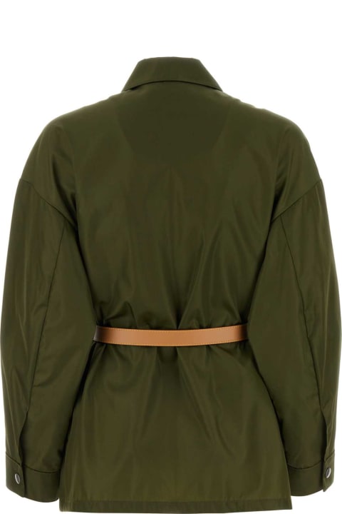 Coats & Jackets for Women Prada Olive Green Re-nylon Overcoat