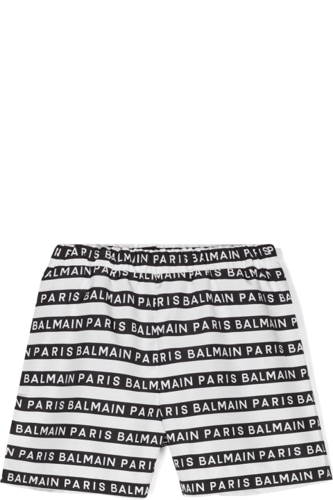 Balmain Swimwear for Women Balmain All-over Logo Striped Beach Boxer Shorts