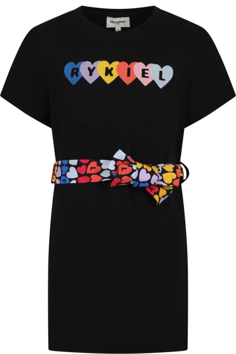 Rykiel Enfant Dresses for Girls Rykiel Enfant Black Dress For Girl With Multicolor Belt And Logo