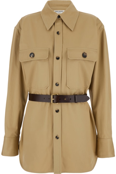 Coats & Jackets for Women Saint Laurent Beige Safari Shirt In Cotton Woman