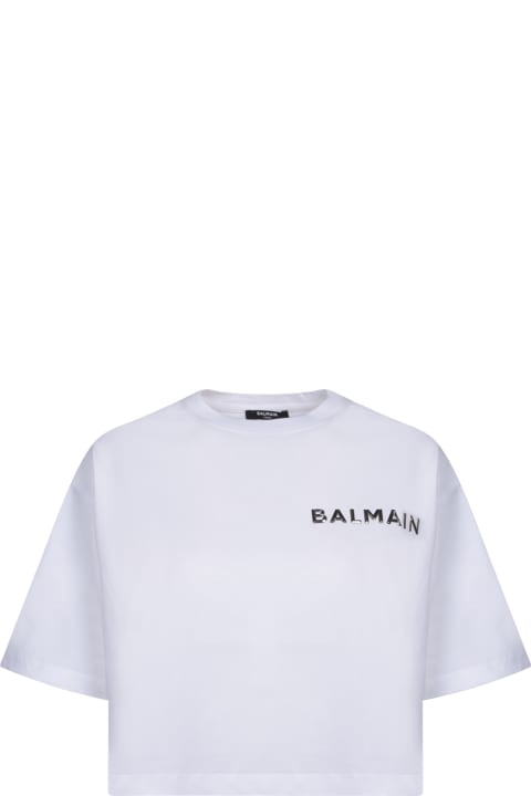 Balmain Topwear for Women Balmain Balmain White Laminated Logo T-shirt