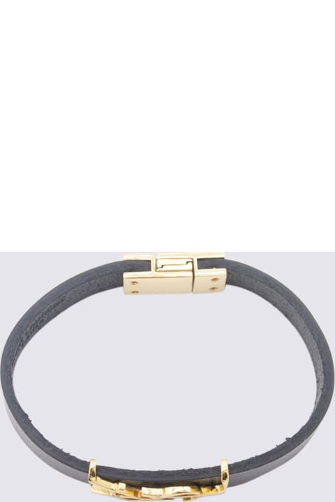 Bracelets for Men Saint Laurent Black Leather Ysl Bracelet