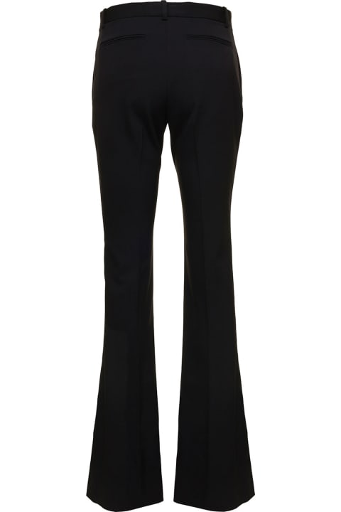 Black Flared Tailored Low Waisted Pants In Stretch Wool Woman