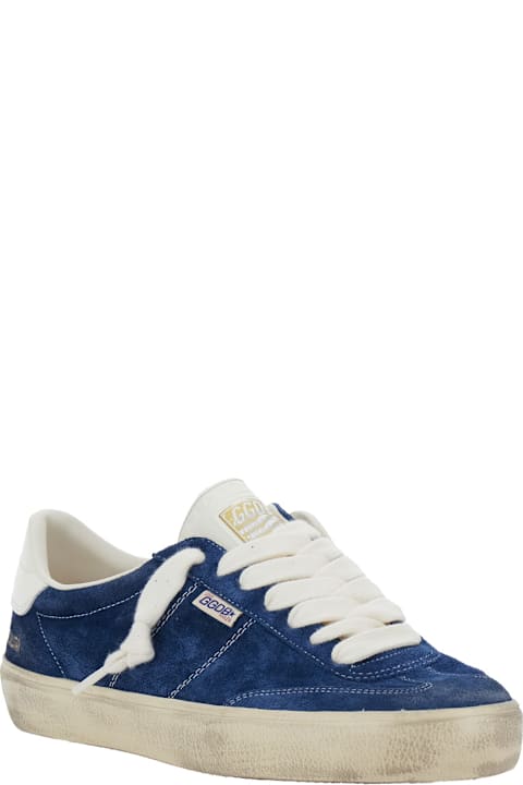 Homeware Golden Goose 'soul-star' Blue Low Top Sneakers With Metallic Heel Tab In Suede Man