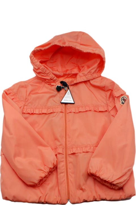 Topwear for Baby Girls Moncler Hiti Jacket In Light Nylon With Hood, Embellished With Ruffles And Zip Closure.