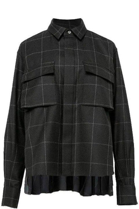 Sacai ملابس علوية لـ السيدات Sacai Windowpane Pleated Shirt