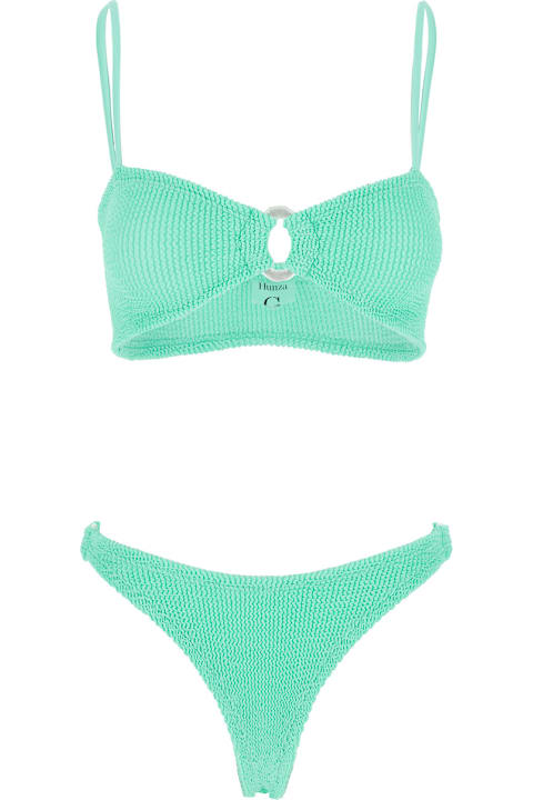 Homeware Hunza G 'misty' Green Bikini With Fixed Spaghetti Straps And Cut-out With Ring In Tech Fabric Stretch Woman