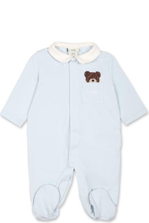 Fendi Bodysuits & Sets for Baby Girls Fendi Light Blue Babygrow Set For Baby Boy With Bear And Fendi Logo