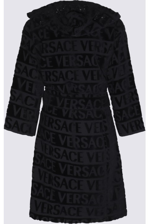 Tableware Versace Balck Cotton Monogram Bathrobe