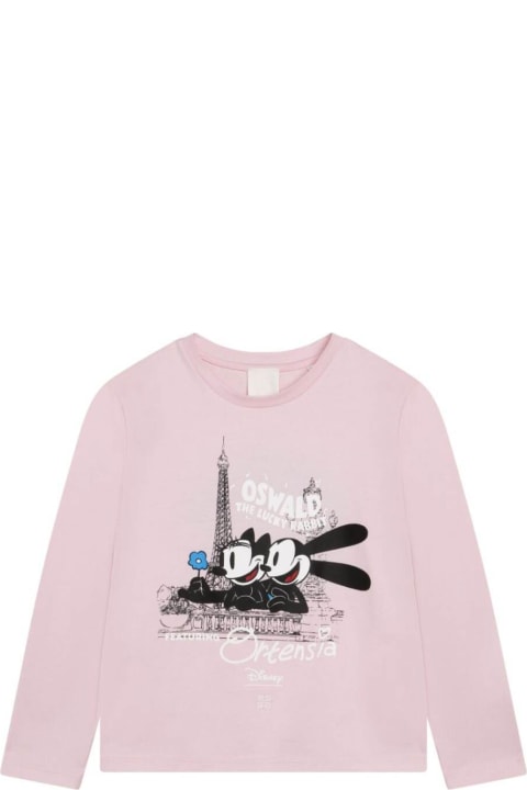 Givenchyのガールズ Givenchy Pink T-shirt With Contrasting 'cartoon' Print In Organic Cotton Girl