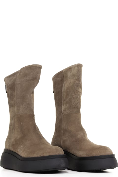 Suede Boot With Back Zip And Rubber Sole