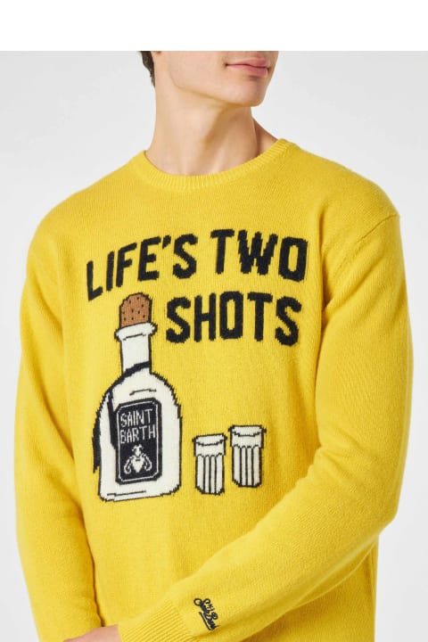 أدوات منزلية MC2 Saint Barth Man Yellow Sweater With Life
s Two Shots Lettering