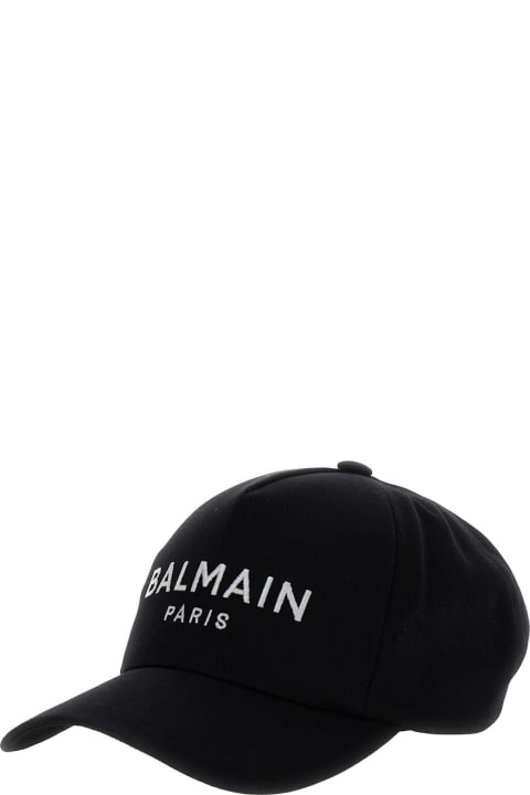 Hats for Men Balmain Black Baseball Cap With Logo Embroidery In Cotton Man