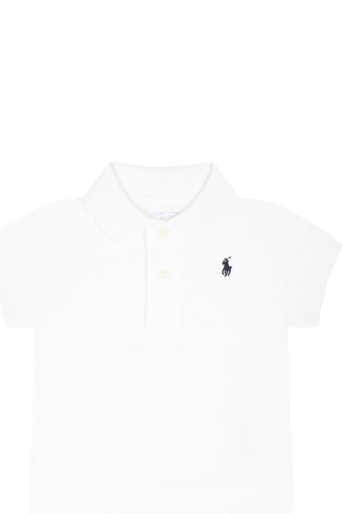 Topwear for Baby Girls Ralph Lauren White Polo-shirt For Baby Boy With Iconic Pony