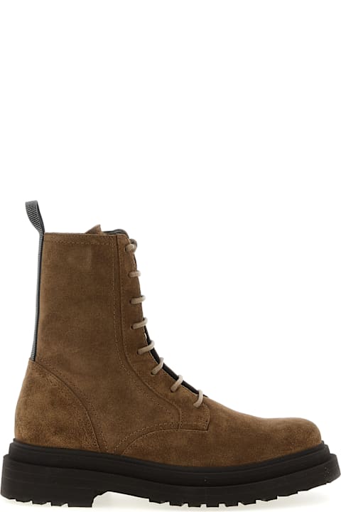 Brunello Cucinelli Boots for Women Brunello Cucinelli Suede Combat Boots Monile