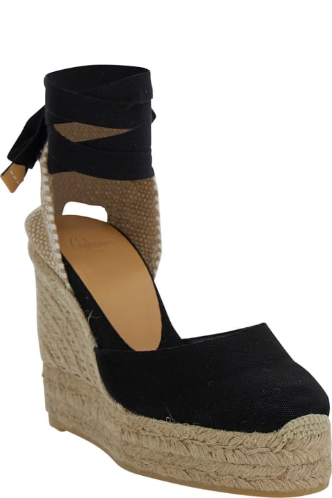 Wedges for Women Castañer 'carina' Beige And Black Espadrille Wedge In Cotton And Rafia Woman