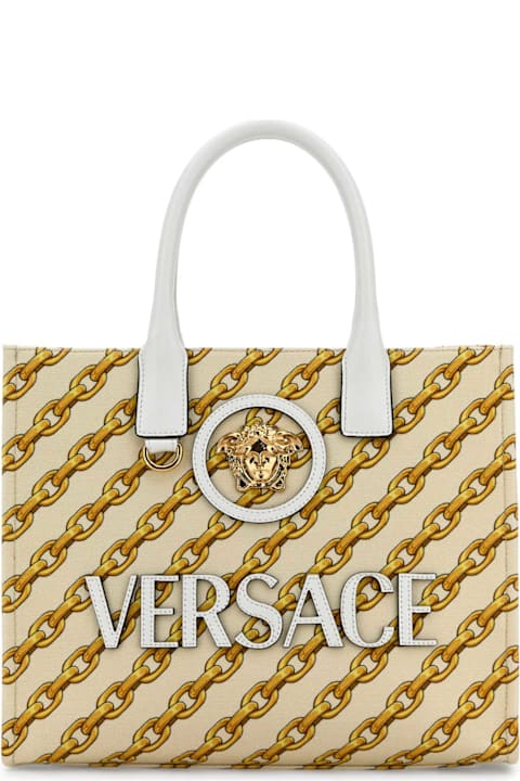 Versace Sale for Women Versace Printed Canvas Small Chain Stripes La Medusa Shopping Bag