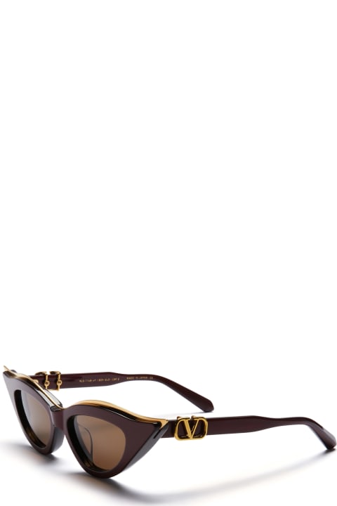 ウィメンズ新着アイテム Valentino Eyewear V-goldcut Ii - Burgundy / Yellow Gold Sunglasses