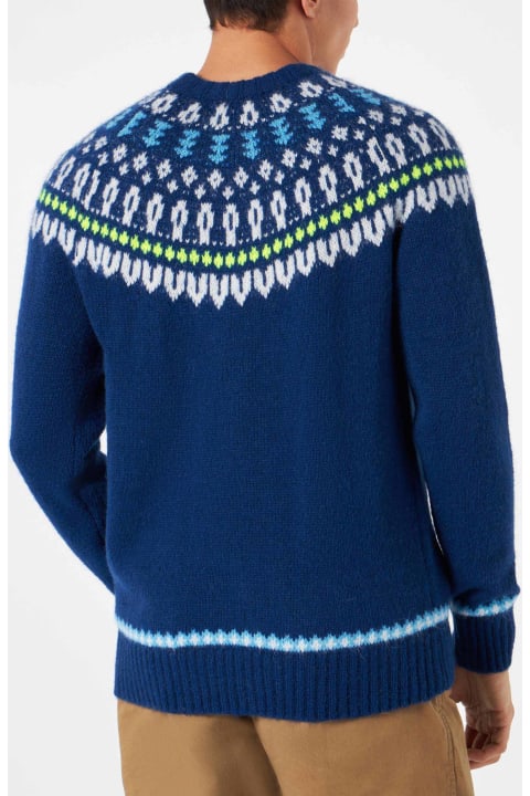 Homeware MC2 Saint Barth Crewneck Sweater Heron With Fair-isle Jacquard