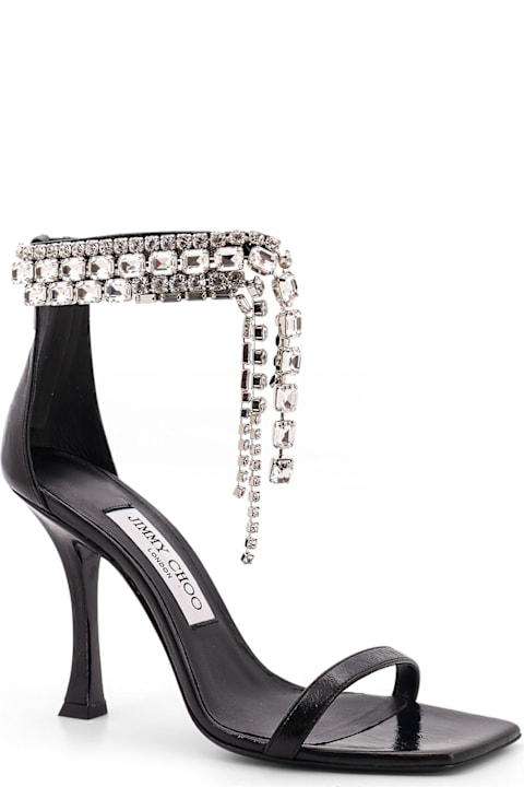 Jimmy Choo Sandals for Women Jimmy Choo Black Vintage Leather Sandals With Crystals Detail