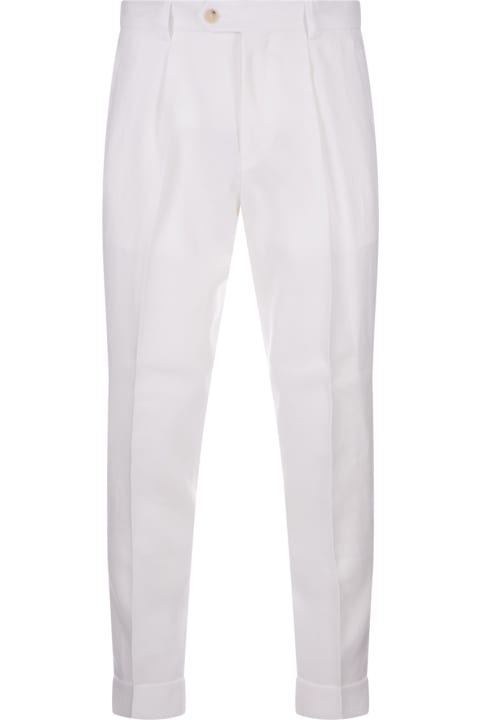 Hugo Boss for Men Hugo Boss Relaxed Fit Trousers In White Wrinkle Resistant Linen