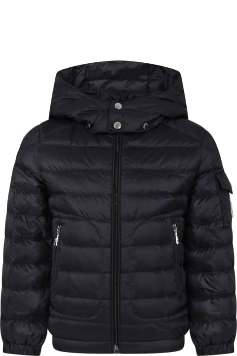 Monclerのボーイズ Moncler Lauros Black Down Jacket With Black Hood For Boy