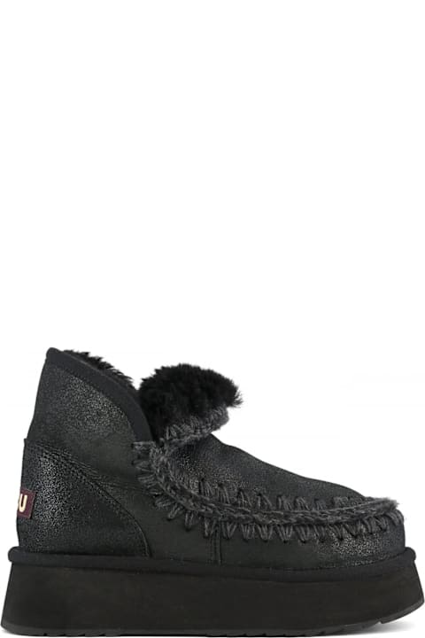 Mou أحذية لـ السيدات Mou Mini Eskimo Platform Boot In Cracked Black