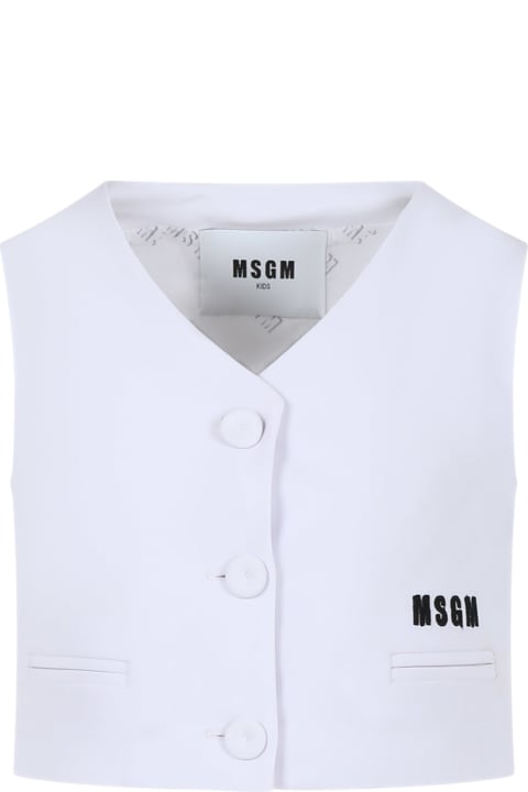 MSGM Coats & Jackets for Girls MSGM White Waistcoat For Girl With Logo