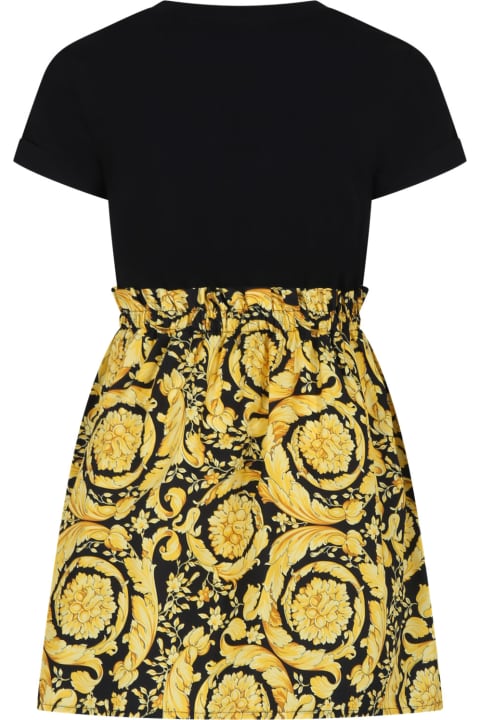 Dresses for Girls Versace Black Dress For Girl With Versace Logo And Baroque Print