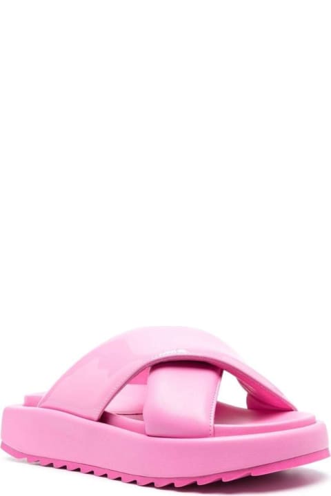 GIA BORGHINI Women GIA BORGHINI Pink Crossover Strap Slides Glossy Finish In Leather Woman