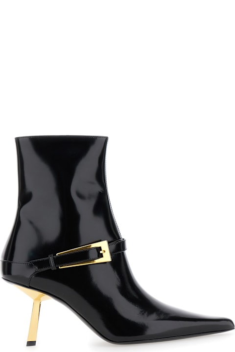 New Season Shoes for Women Saint Laurent 'lee' Black Ankle Boots With Buckle Detail In Patent Leather Woman