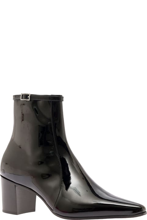 'arsun' Black Boots With Rhinestone-embellished Buckles In Patent Leather Man