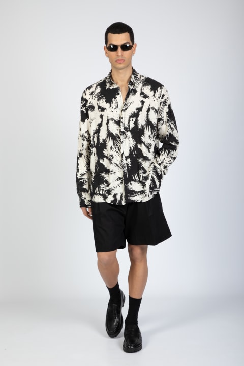 Fashion for Men Laneus Palm Shirt L/s Man Off white and black palms printed viscose shirt - Palm shirt Ls