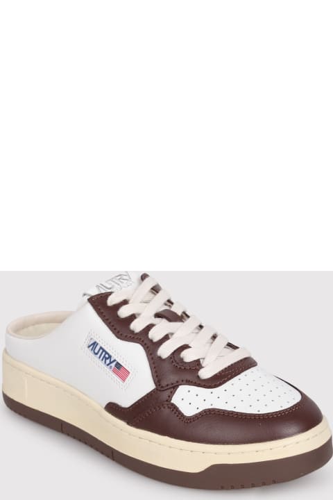 Shoes for Women Autry Autry Medalist Mule Low Sneakers In White And Beige Leather
