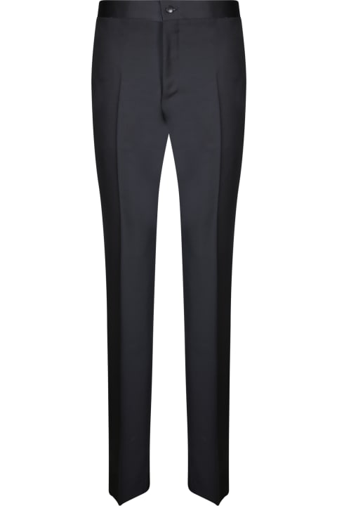 Canali Pants for Men Canali Canali Black Mohair Satin-stripe Trousers