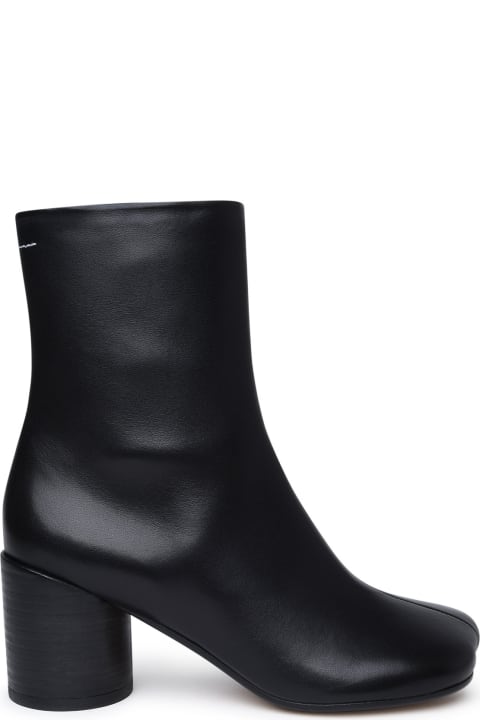 ウィメンズ MM6 Maison Margielaのブーツ MM6 Maison Margiela Black Leather Ankle Boots