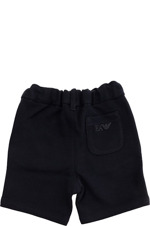 Emporio Armani for Kids Emporio Armani Black Bermuda With Belt Loops And Embroidered Logo On The Back In Cotton Baby