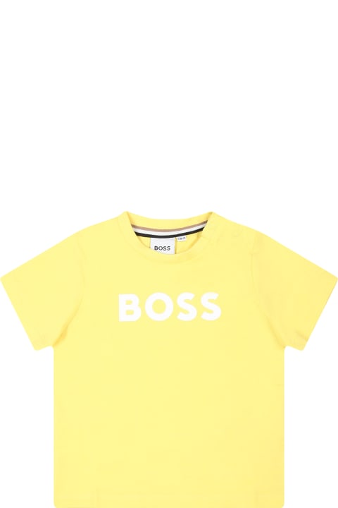 ベビーガールズ トップス Hugo Boss Yellow T-hirt For Baby Boy With Logo